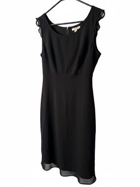 Classic Black Midi Dress with Ruffle Cap Sleeves